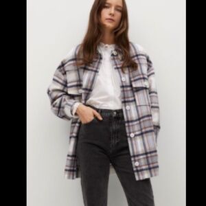 Mango MNG Oversized Plaid Overshirt Jacket Sz XS/S